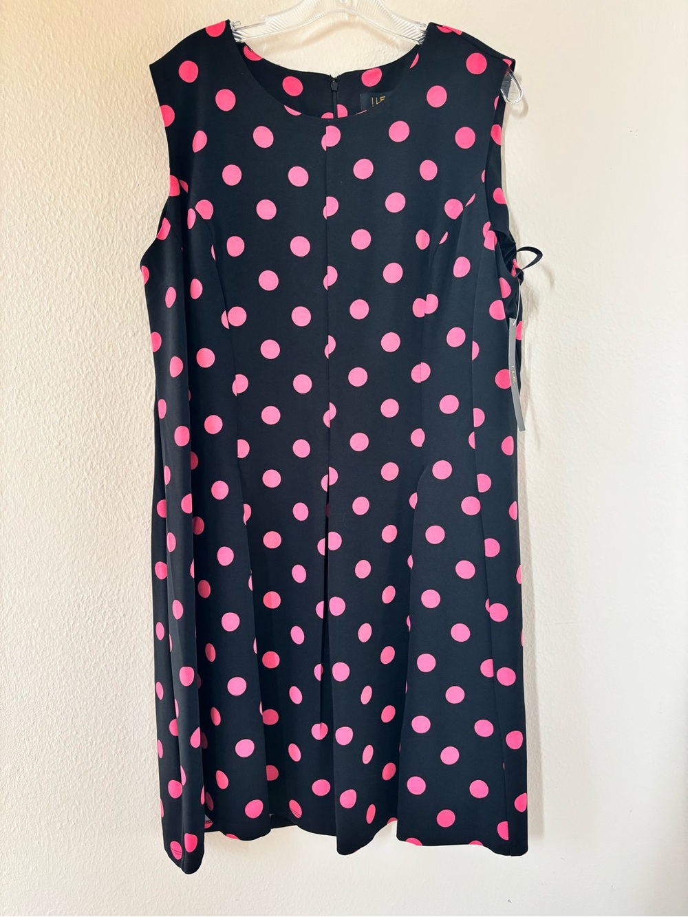 NWT Pink Black Polka Dot Plus Size 18 Pleated Sleeveless Dress